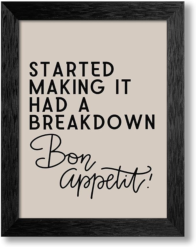 Black Framed Funny Modern Kitchen Wall Art 08x10 inch Bon Appetit Quotes Canvas by Unknown