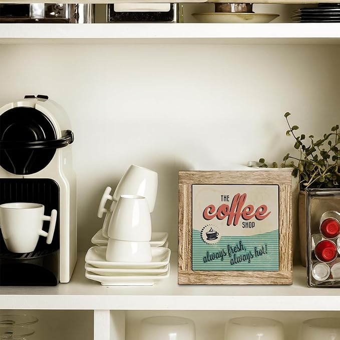 Coffee Shop Wooden Decor Sign, Coffee Shop Always Fresh Always Hot Sign - Image 5