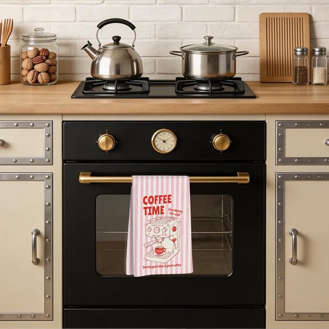 Retro Coffee Time Kitchen Towels, Vintage Espresso Machine Dish Towels - Image 5