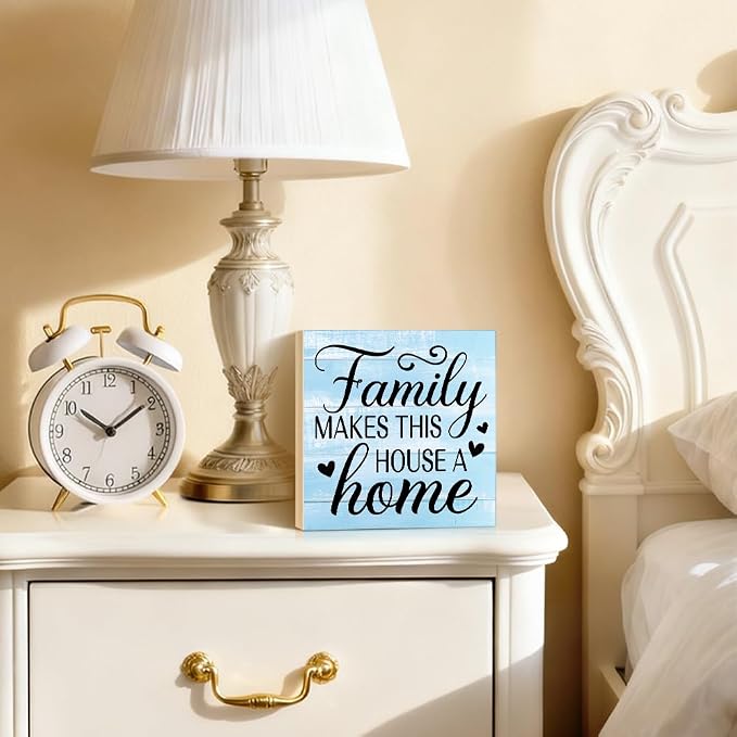 Family Makes This House A Home Wooden Box Sign Rustic Wood Block Plaque Box Sign - Image 4