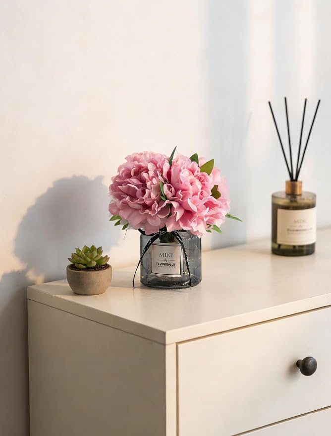 BLOSMON Pink Artificial Flowers in Vase: Fake Hydrangea - Image 8