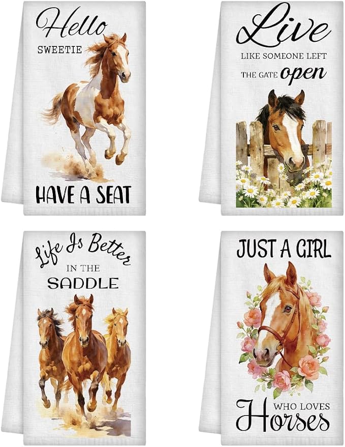 WADORN 4 Styles Western Horse Kitchen Towels, Cool Horse Gifts by WADORN