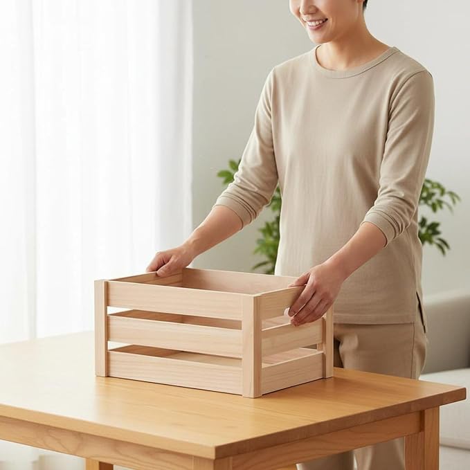 Wooden Storage Crate Sturdy Plant Holder Crate Decorative Slatted Wood Box - Image 2
