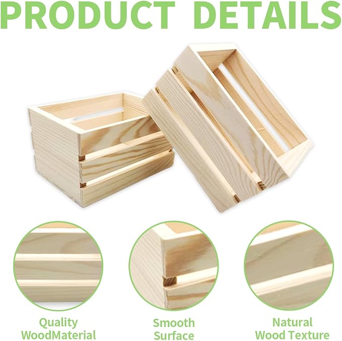 6-Pack 6.3 Inch Natural Pine Wooden Crates, Unfinished Rustic Nesting Wood Boxes - Image 2