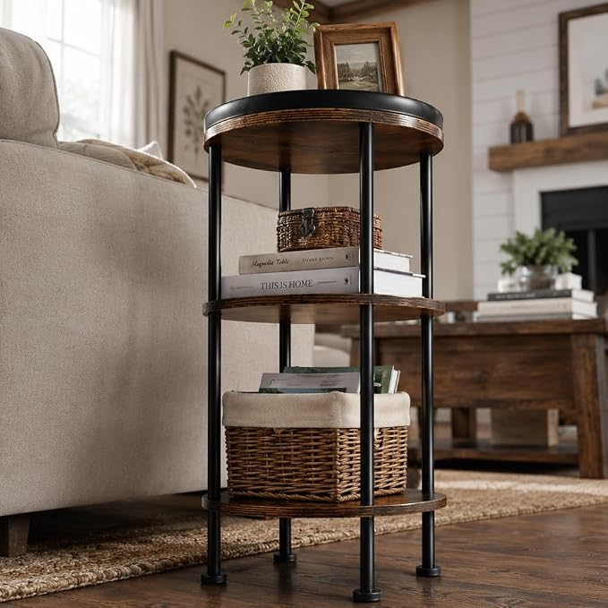 Small Round Side Table with Tray Top, 11.8" Narrow End Table - Image 7