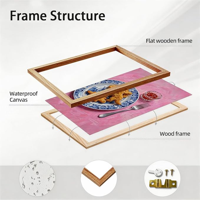 Framed Funny Kitchen Wall Art 24x36 inch Dining Room Food Canvas Poster Dino - Image 2