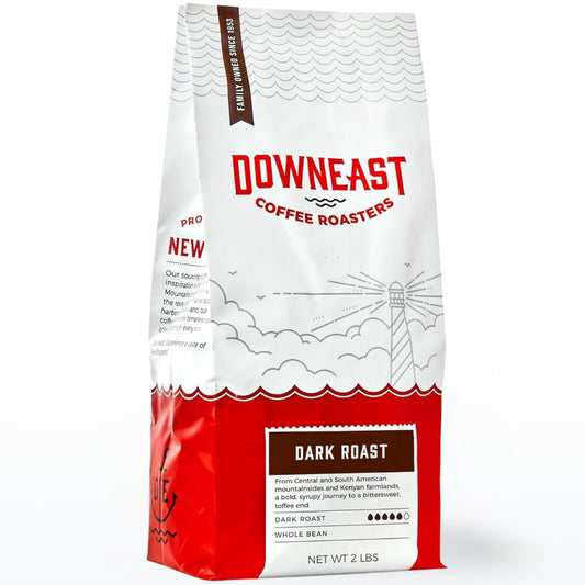 Downeast Coffee Roasters Whole Bean Coffee - Dark Roast, 100% Arabica Coffee - Bold, Syrupy, Bittersweet Toffee Notes - Kenya, Central and South American Highlands, (2 lb Bag)