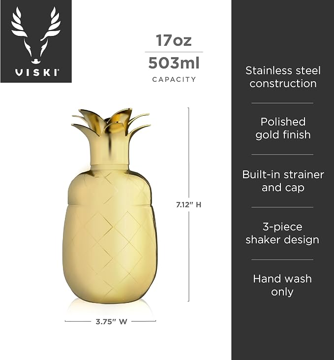 Viski Pacific Pineapple Cocktail Shaker – Tropical Themed Cocktail Shaker - Image 3