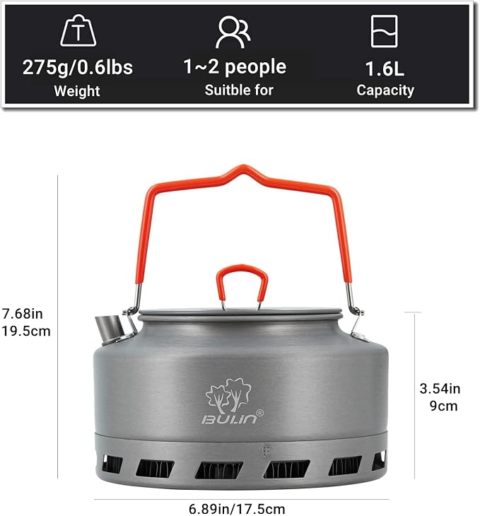 Bulin Camping Kettle 1.6L Heat Exchange Camp Tea Coffee Pot Lightweight Outdoor - Image 2