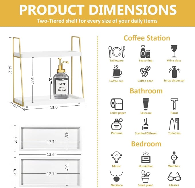 Coffee Bar Organizer for Countertop, 2 Tier Wooden Shelf for Coffeebar - Image 3