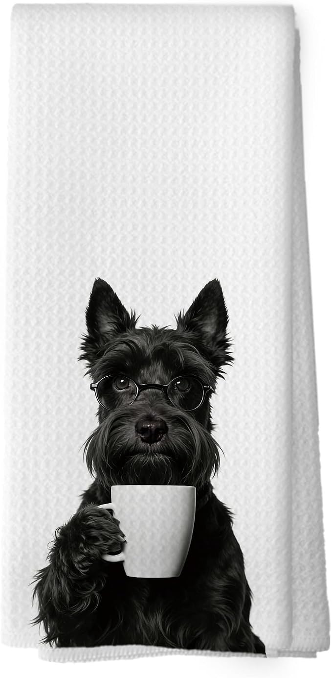Funny Scottish Terrier Coffee Bar Kitchen Dish Towels, Scottish Terrier Gifts by XPH