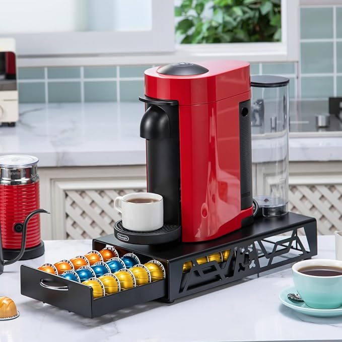 FlagShip Vertuo Pod Drawer Modern Black Metal Coffee Capsule Organizer & - Image 2