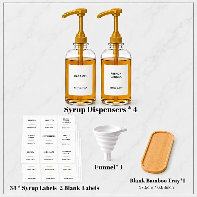 Coffee Syrup Dispenser with Tray, 2 Pack 16oz Glass Coffee Syrup Bottles with - Image 6