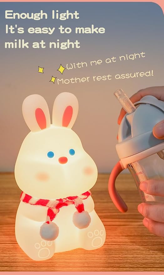 Rabbit Night Light for Adults Kids, LED Dimmable Animal Silicone Bunny Lamp - Image 8