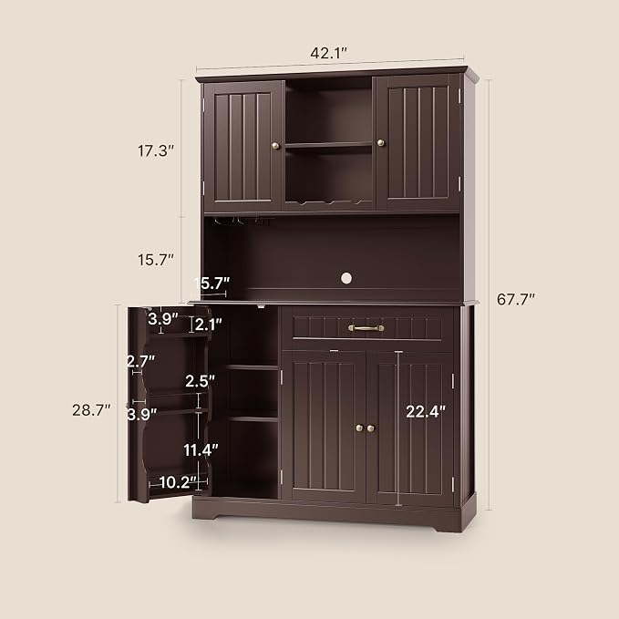 Gizoon Kitchen Hutch Cabinet Kitchen Hutch Storage Cabinet Tall Pantry Coffee - Image 2