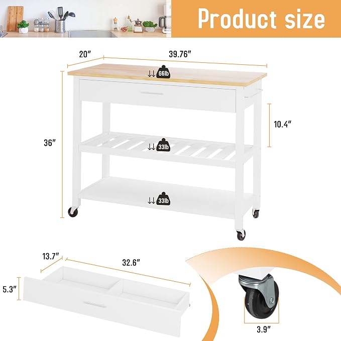 JY QAQA 40" Kitchen Island on Wheels - Image 2