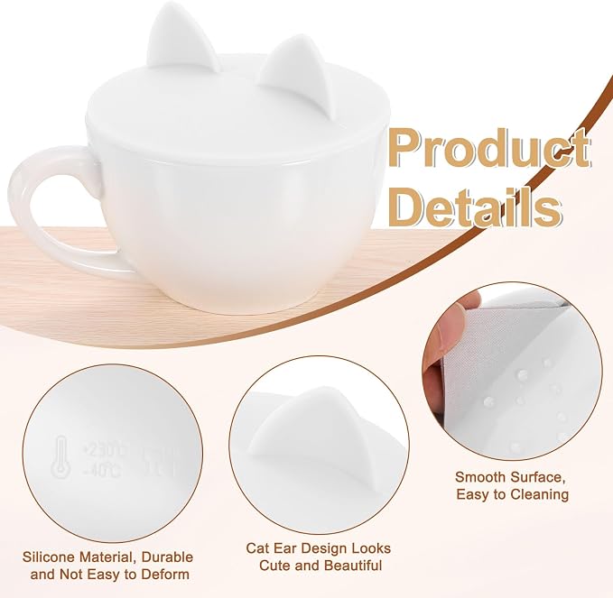 uxcell 3Pcs Silicone Cat Ear Mug Lids, 3.9 Inch, Microwave & Dishwasher Safe - Image 3