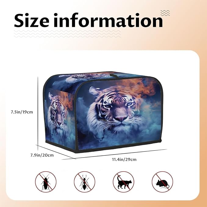 Watercolor Tiger Smoke Toaster Cover 2 Slice Wide Slot Washable Appliance - Image 5