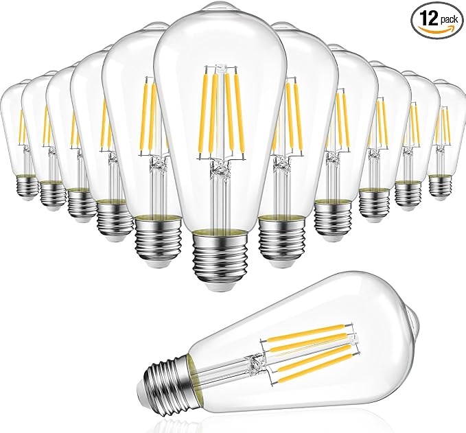 LVWIT 12 Pack ST21 LED Filament Bulb 7W Dimmable 2700K Warm White Vintage by LVWIT