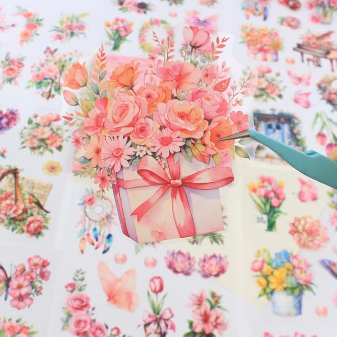 30 Sheets Precut Pink Garden Landscape Stickers Book - Image 8