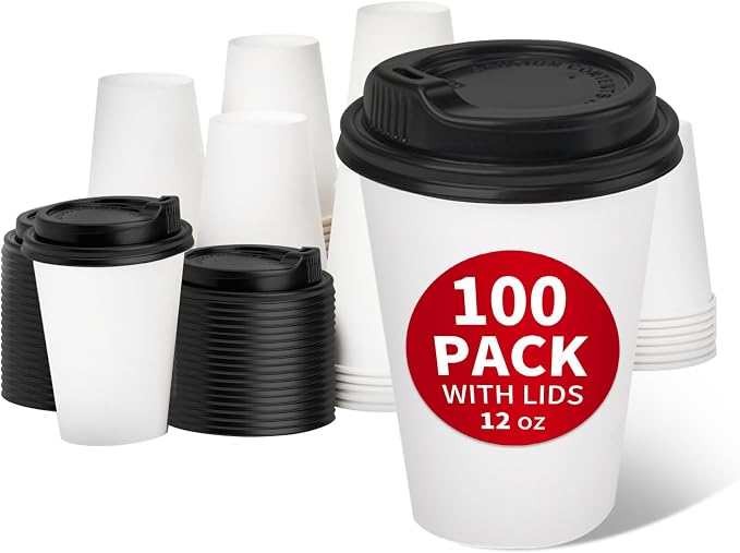 RACETOP 100 Pack 12 oz Disposable Paper Coffee Cups by RACETOP
