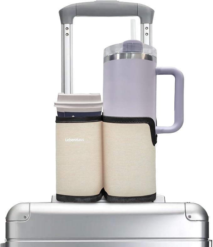 2 in 1 Luggage Cup Holder for Suitcase|Airplane Tray Table Carry on Hands Free by LebenHaus