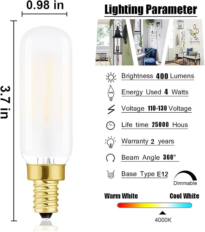 E12 Led Bulb, T6.5 Dimmable E12 Candelabra Led Light Bulbs 4W Equal 40 watt - Image 2
