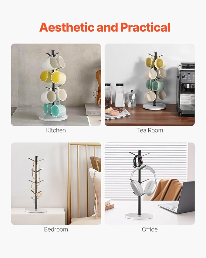 VEVOR Mug Holder Tree with Marble Base, 8 Hooks Coffee Cup Holder - Image 4