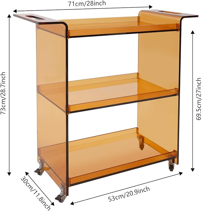 Acrylic Rolling Serving Cart, 3 Tier Clear Bar Cart, Acrylic Serving Storage - Image 6