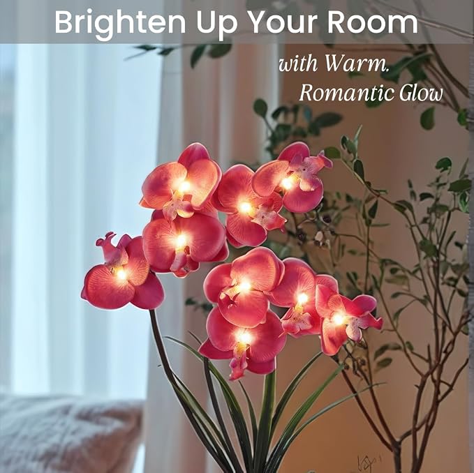 HOMESEASONS Orchid Lamp-LED Lighted Orchid Arrangements, Pre Lit Artificial - Image 2