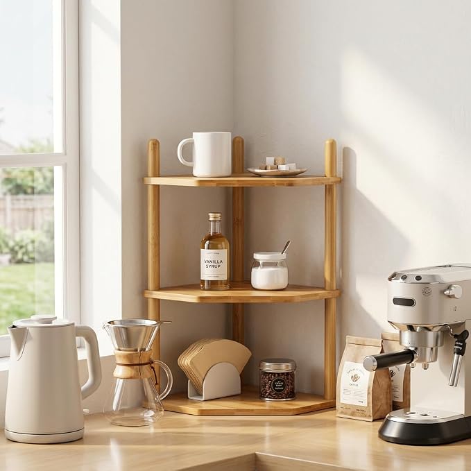 3-Tier Expandable Bamboo Corner Shelf - Image 2