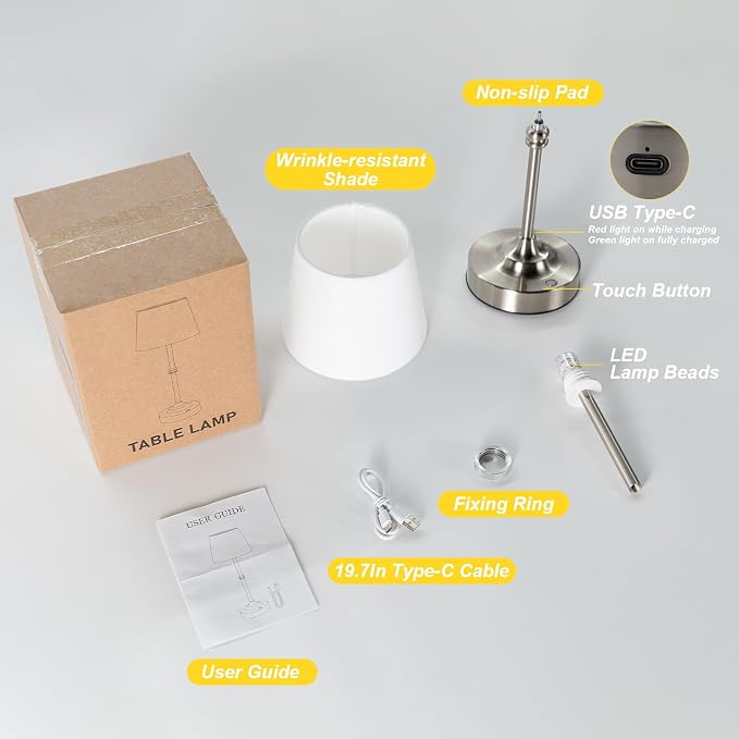 Kakanuo Rechargeable Cordless Table Lamp Silver - Image 5
