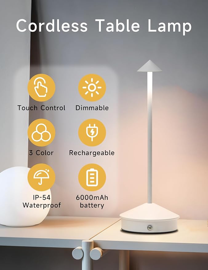 Cordless Table Lamps, LED Rechargeable Desk Lamp, Portable Modern USB Battery - Image 2