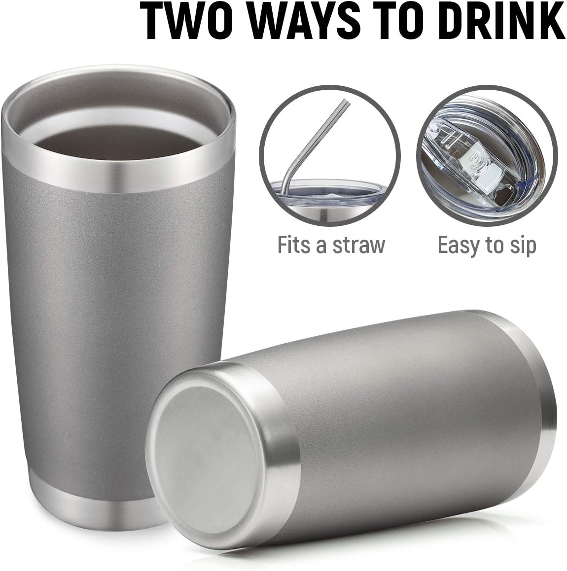 COMOOO 20oz Double Wall Vacuum Insulated Travel Mug, Stainless Steel Tumbler with Lid, Durable Powder Coated Insulated Coffee Cup for Cold & Hot Drinks (Cold Grey, 1 Pack)
