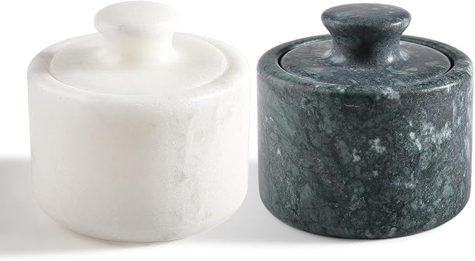 Koville Marble Salt Cellar White and Green Salt Holder by Koville