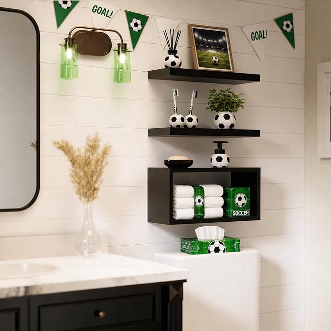 RICHER HOUSE Black Floating Shelves Set of 3, Modern Bathroom Shelves Wall - Image 3