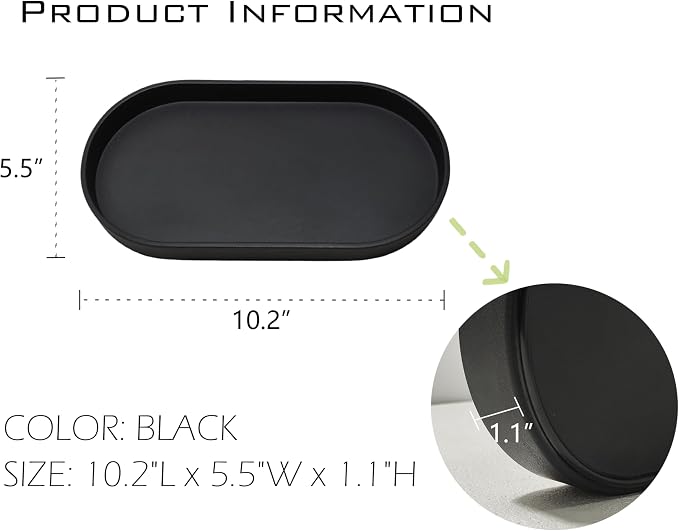 Black Small Tray, Oval Tray Countertop Organizer | Serving Seasoning, Salt and - Image 6