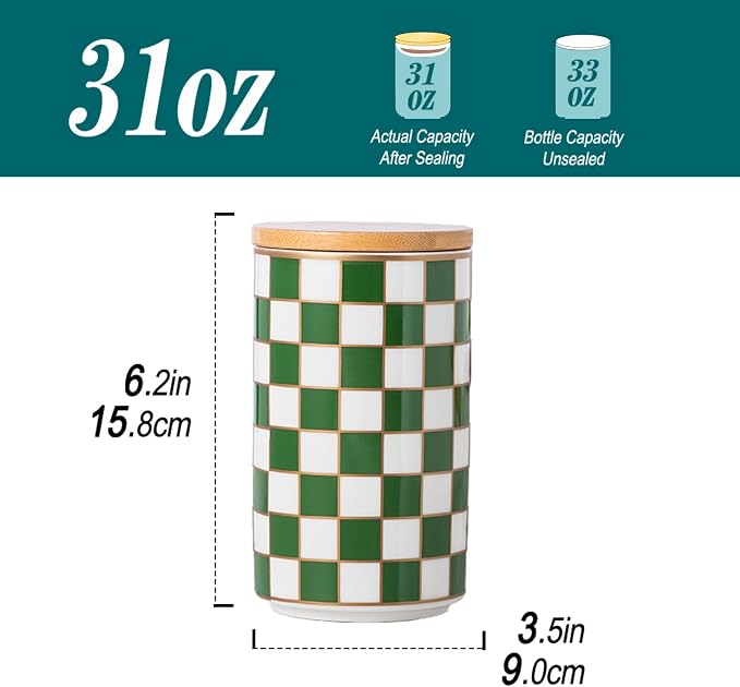 Kitchen Countertop Ceramic Checkered Canisters, Airtight Kitchen Canisters - Image 2