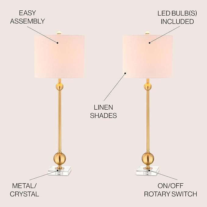 JONATHAN Y 34.75" Brass Metal LED Table Lamp Set of 2 - Image 3