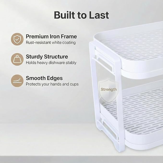 2-Tier Cup Drying Rack with Removable Drainboard, Rust-Proof Iron Mug Organizer - Image 6