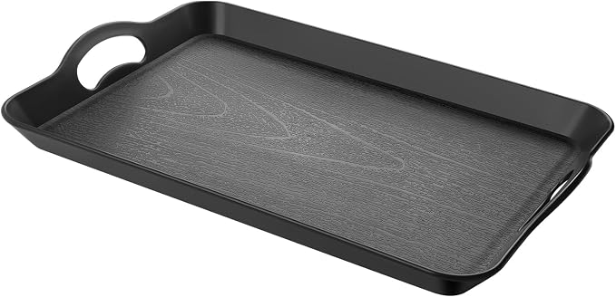 Black Serving Trays with Handles, 16 x 11 inch Rectangular Non Skid by Armrouns