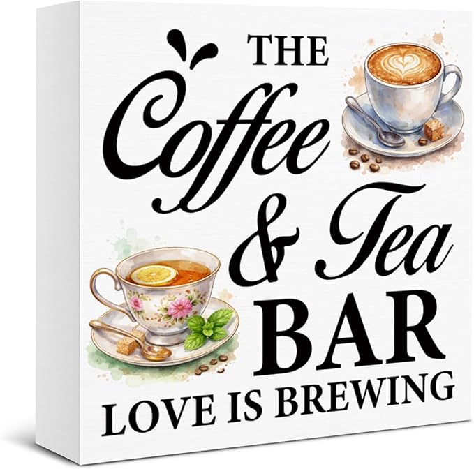 Coffee Bar Decor, Funny Tea Station Table Decor, The Coffee & Tea Bar Love Is by Unknown