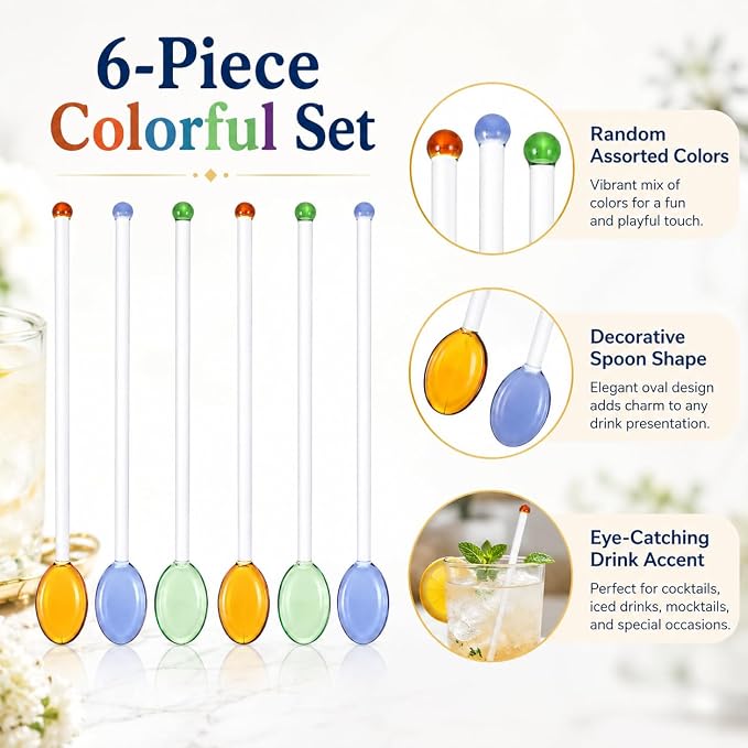 IMIKEYA 6Pcs Swizzle Stick Glass Cocktail Stirrers - Image 3
