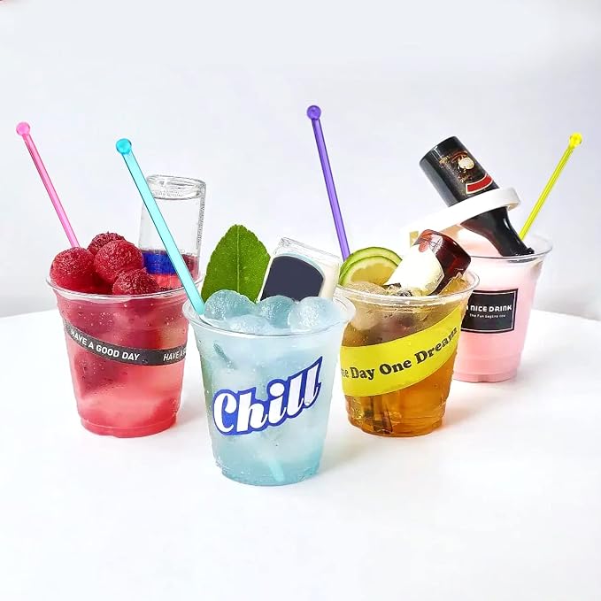 hapray 100-PCS 5 Color Plastic Swizzle Sticks, Crystal Cake Pops, Cocktail - Image 4