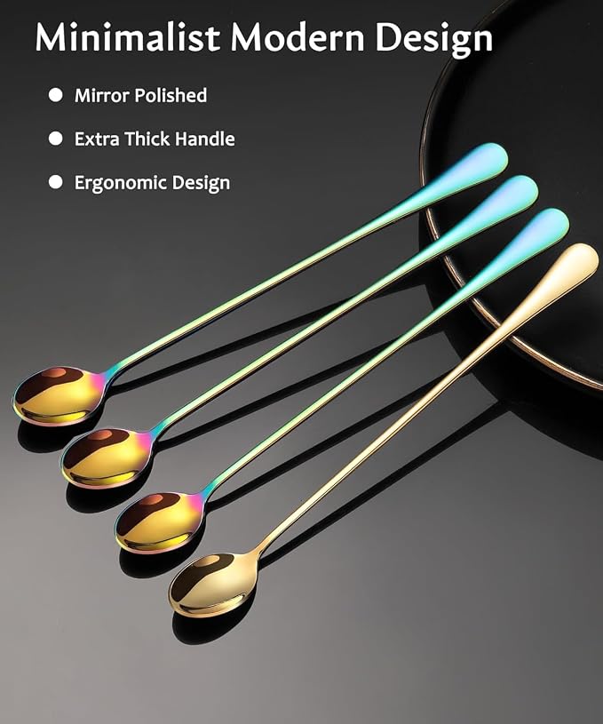 Long Handle Iced Tea Spoons, Tall Coffee & Latte Stirrers, Dessert Spoon Set - Image 4