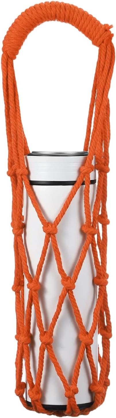 Crochet Water Bottle Carrier Bag, Handwoven Cotton Rope Cup Holder by YELARXI
