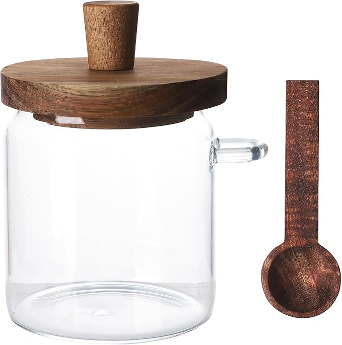 Glass Coffee Bean Storage Container, Wood Lid by Unknown