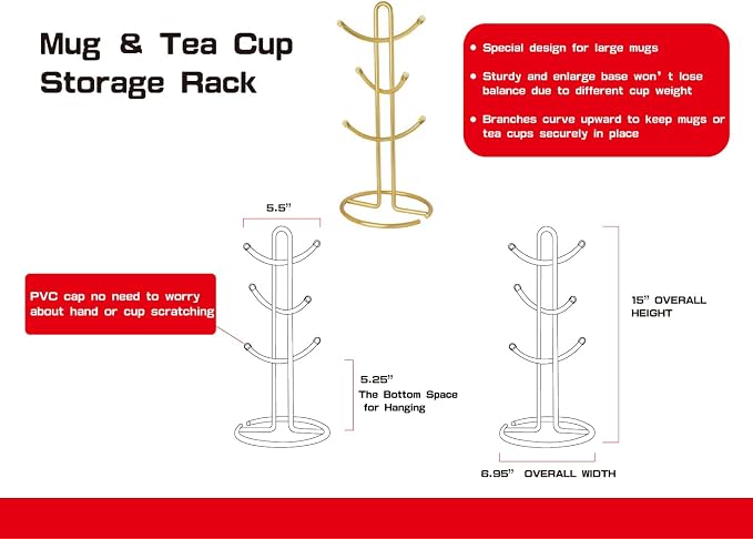 FitWell Mugs Holder, Mug Tree, Coffee Mug Holder, Coffee Mug Tree, Mug Organizer - Image 2