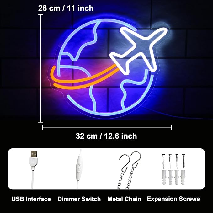 Airplane Travel Neon Sign Dimmable Earth Neon Lights - Image 3