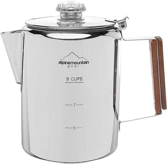Percolator Coffee Maker – 9 Cup Stainless Steel Outdoor Brewing Pot by AlpineMountainGear